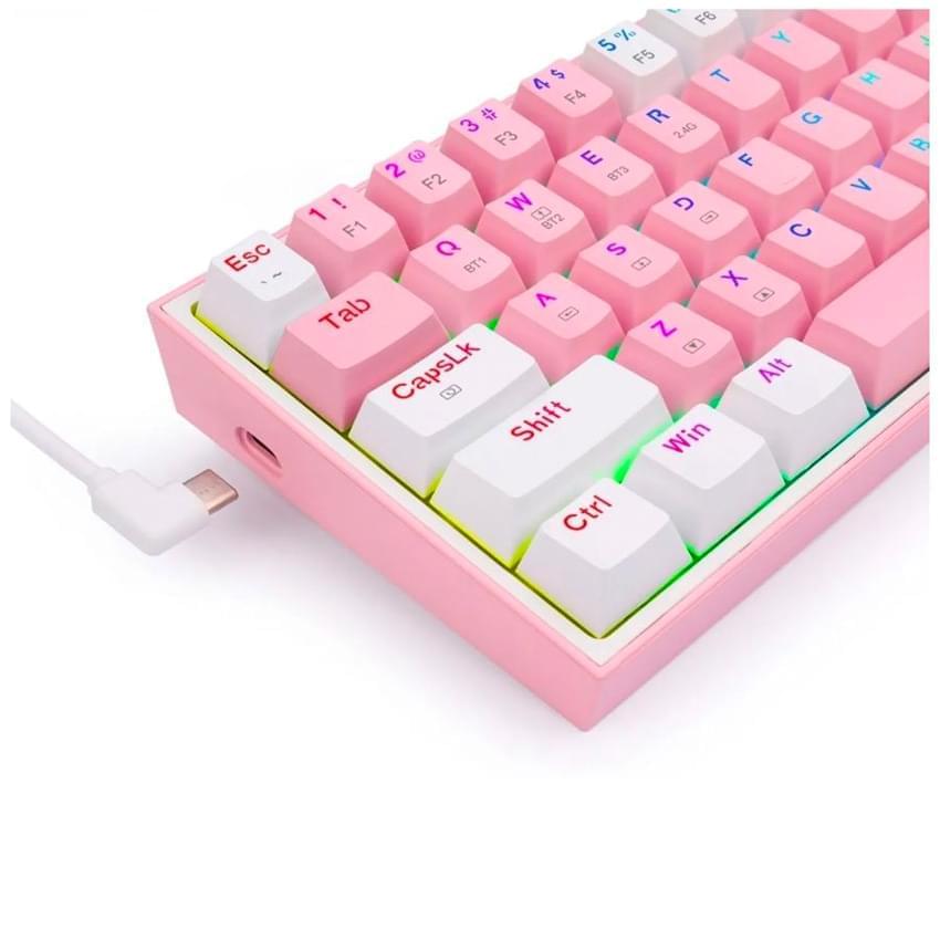 Teclado Redragon Fizz Pro Mecanico Rosa Blanco Switch Red